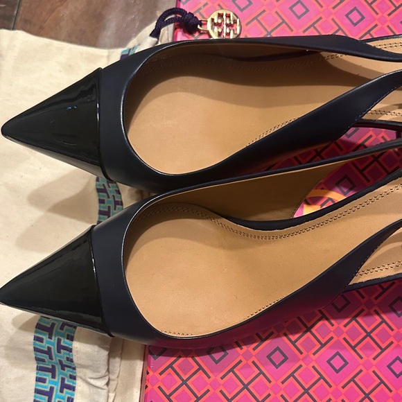 Tory Burch Penelope Slingback -NIB-3” Heel Navy Cap Toe Heels-Made in Italy - Picture 11 of 14